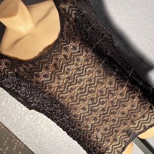 EXPRESS - vest tank: black scoop neck open knit sheer w sequins - L